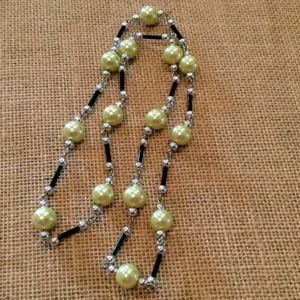 Pearl, Black & Silver Necklace